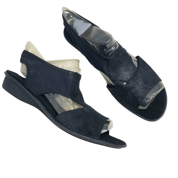 Sesto Meucci Shoes - Sesto Meucci Womens Black Open Toe Suede Leather Sandals Metallic Mesh Sz 10.5